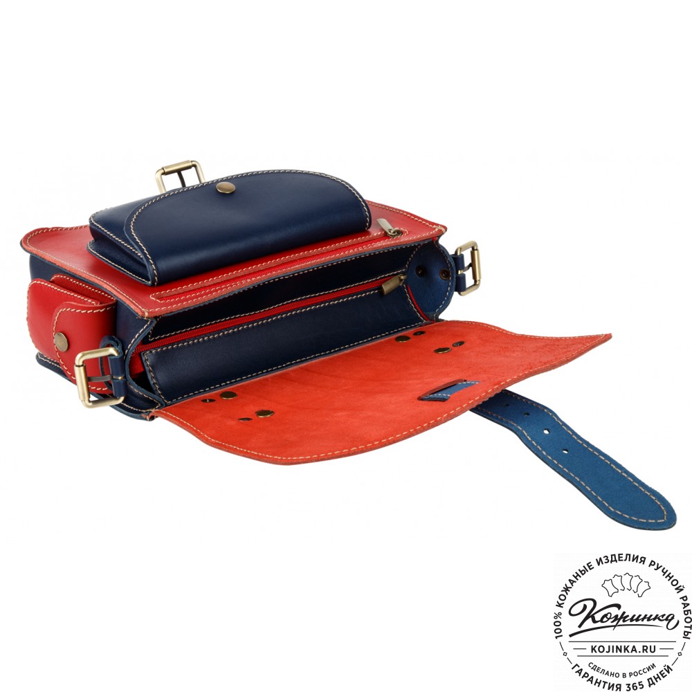 Кожаная  сумка "Виктория" (красная с синим)